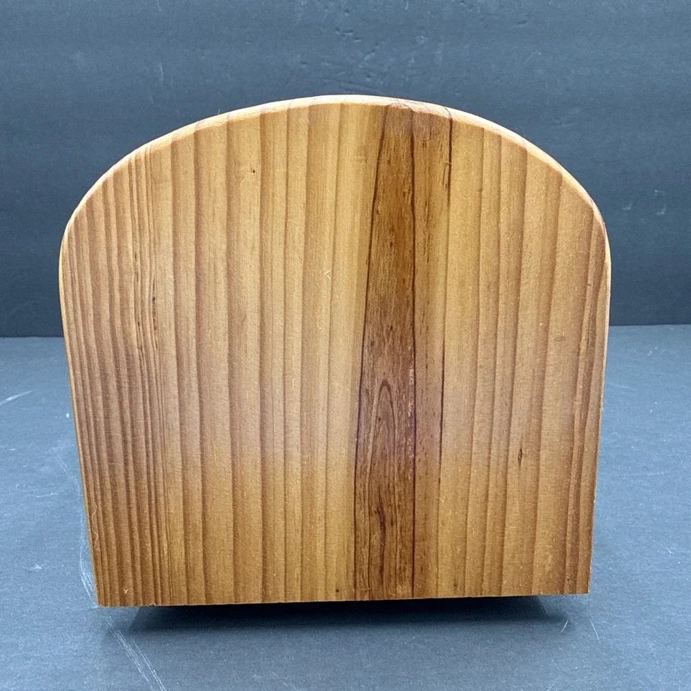 Vtg Lazy Susan Wooden Napkin Holder Heart with Cut Out on Turnstile 6